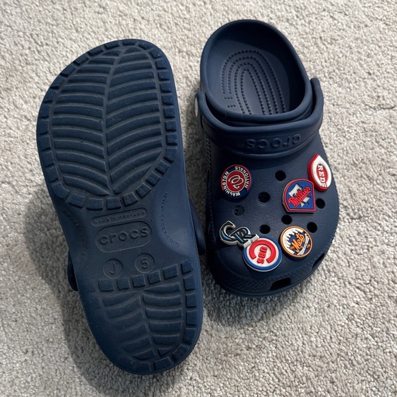 Crocs Kids Navy Clogs with Fun Baseball Charms - Picture 3 of 5